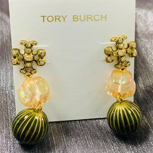 Tory Burch Roxanne Small Double Clear Drop Earrings with Dust Bag Vintage color